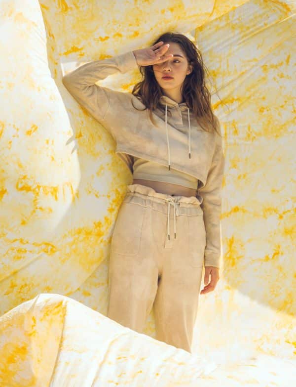 Natural Tie Bleach Crop Terry Hoodie